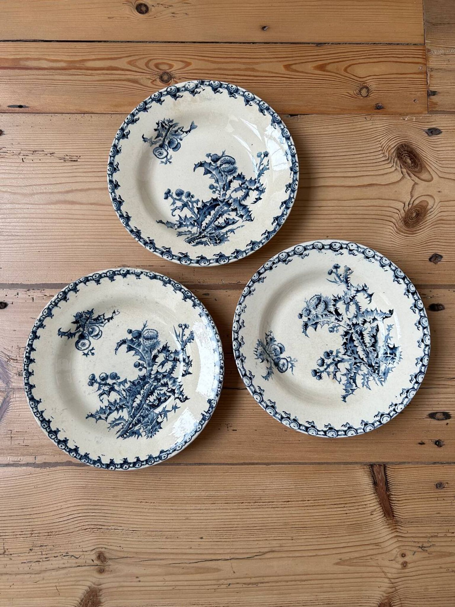 Set of 3 antique deep plates "Terre de Fer"