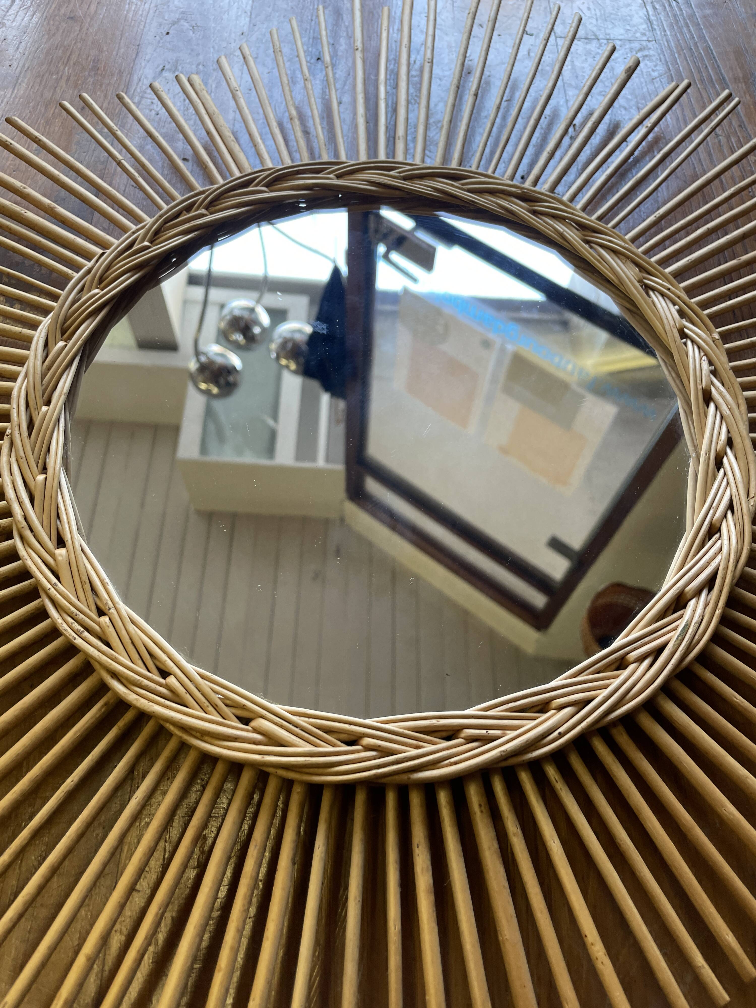 Rattan sun mirror 70s