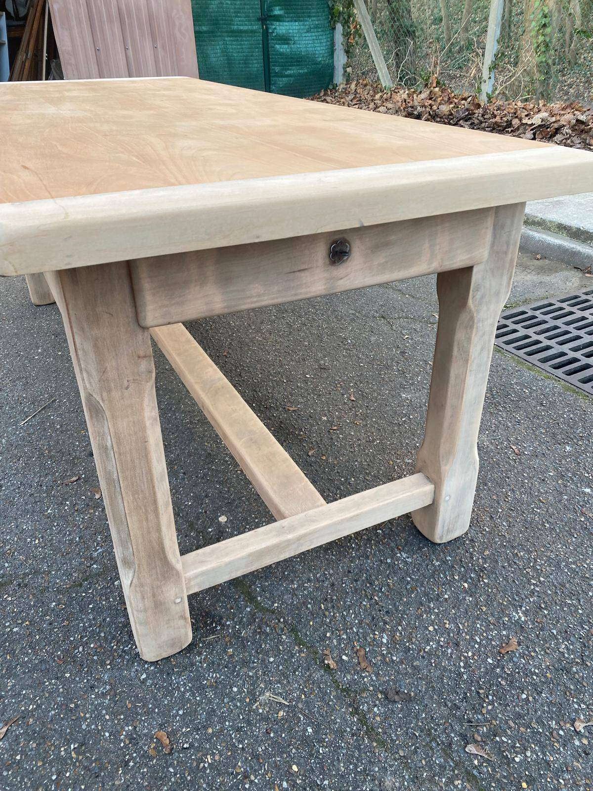Renovated 20th-century farmhouse dining table with drawer, 200cm.