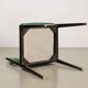Vintage 1960s ebony wood chairs, foam padding, fabric.