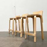 Mid-Century Modern High Stools K65 by Alvar Aalto for Artek, Finland, 2017, Set of 3