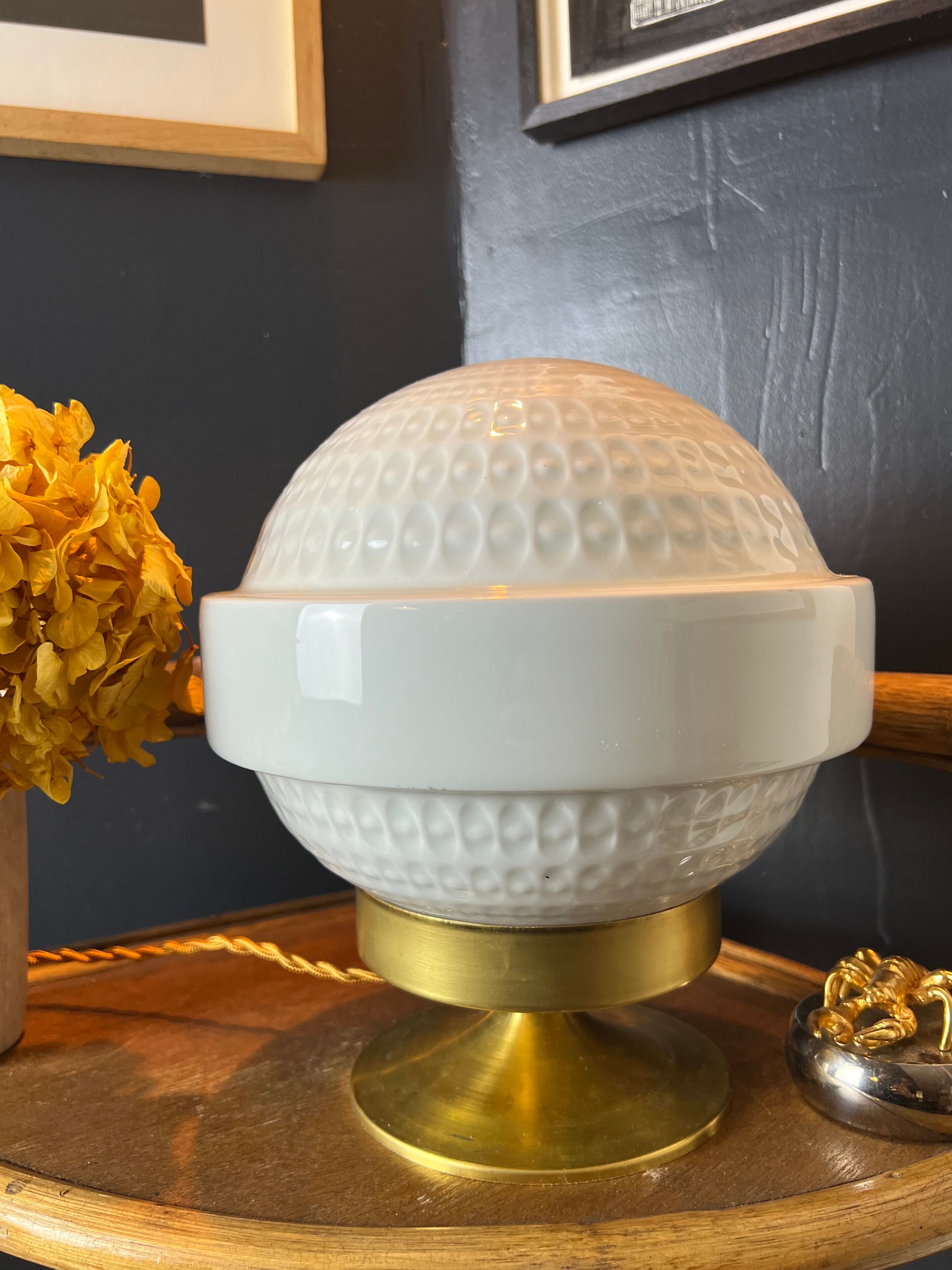 Vintage table lamp large porcelain globe Bernardaud Limoges J.J Prolongeau - Circa 1960