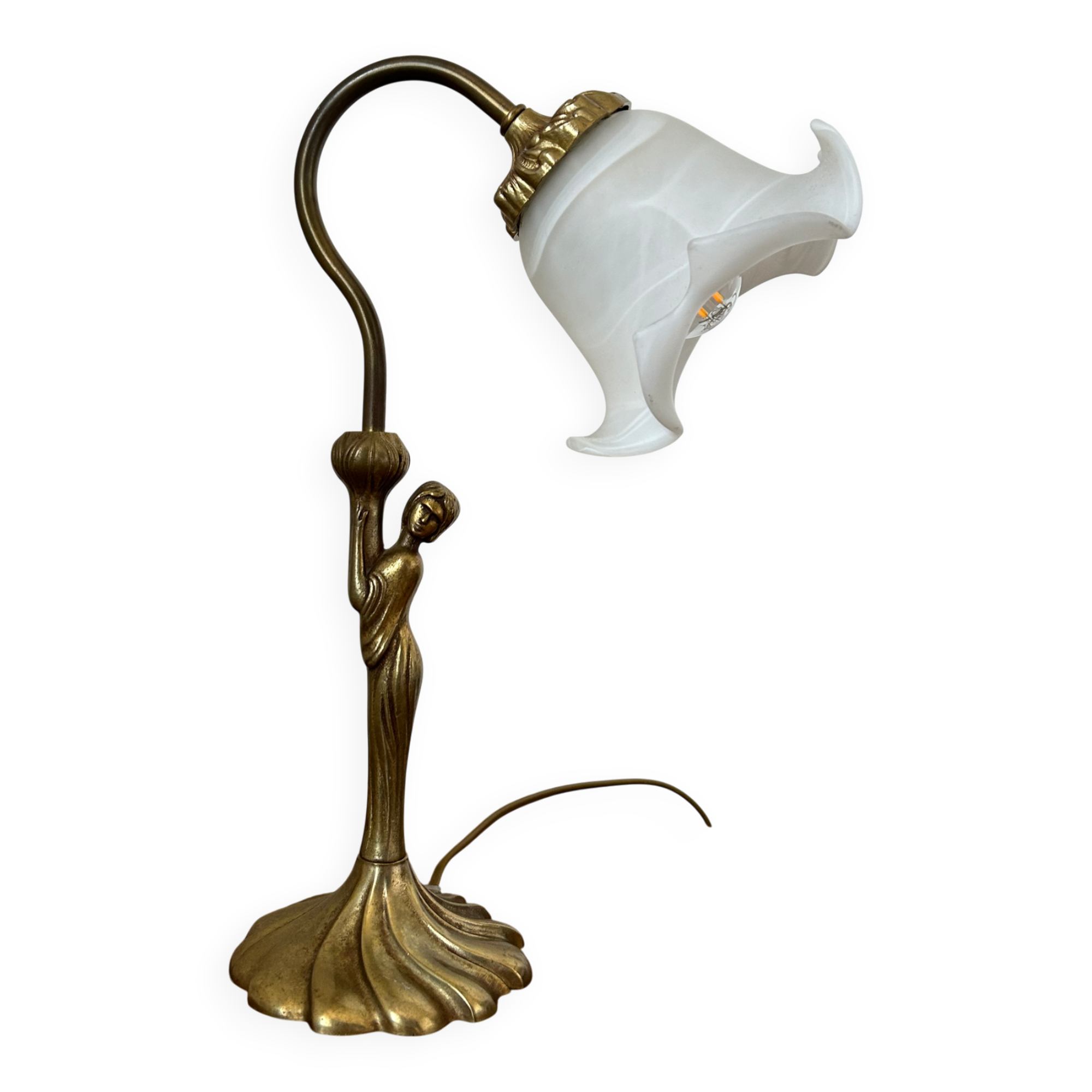 Art Deco desk lamp in bronze and brass.