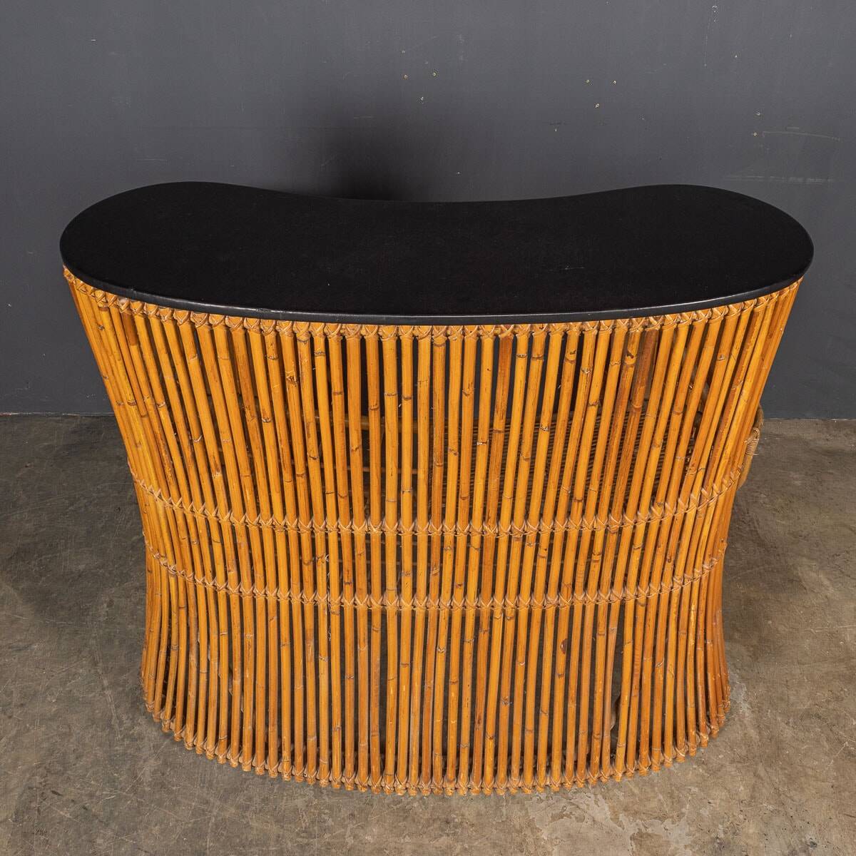 Striking 20thc italian standing bamboo dry bar & stools c.1960
