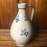 Ancien pichet céramique blanche décor bleu peint vintage #a425