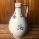 Old white ceramic pitcher vintage painted blue decor #a425