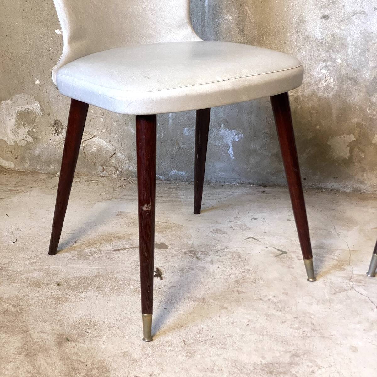 Pair of vintage 1960s chairs in grey faux leather.