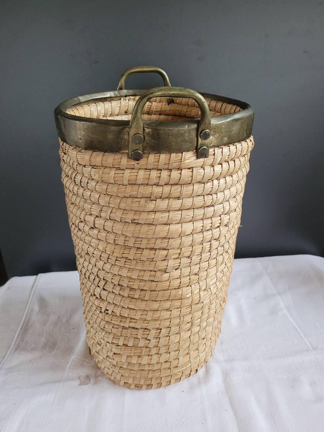 Copper and brass wicker basket