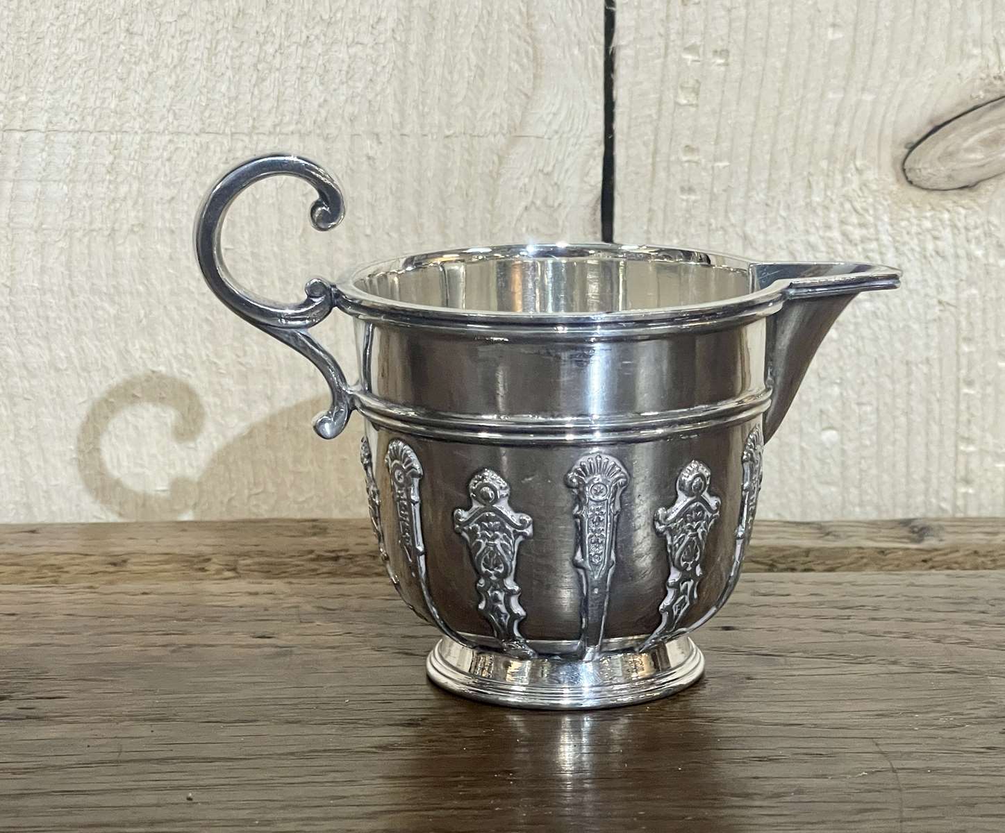 English tea and coffee set in silver metal early twentieth century with sugar bowl and milk pot