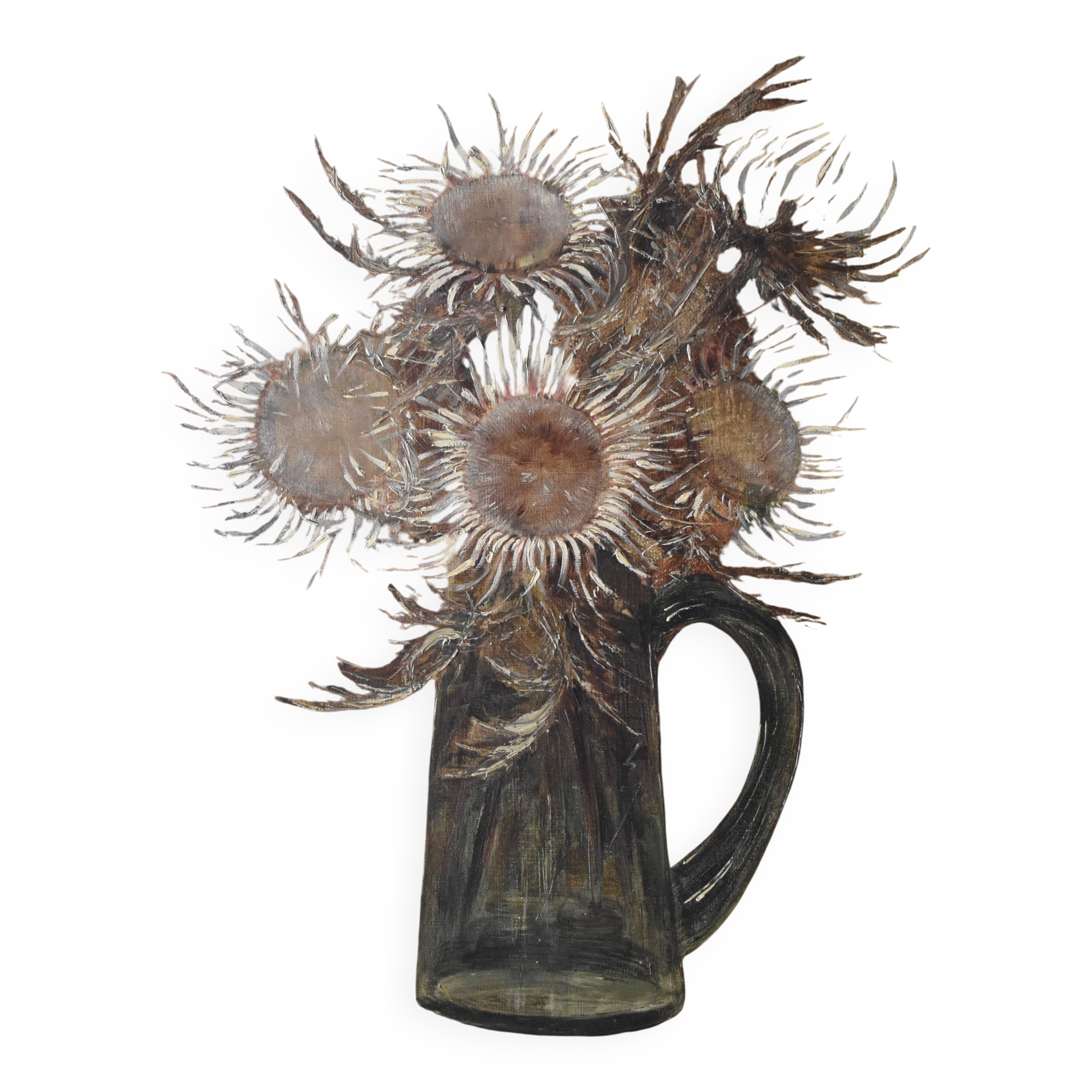 Charles Jung, Thistles in a Green Glass Jug (1900)