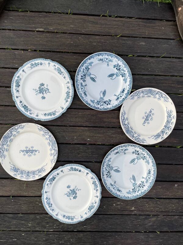 Lot de 6 assiettes plates terre de fer dépareillées