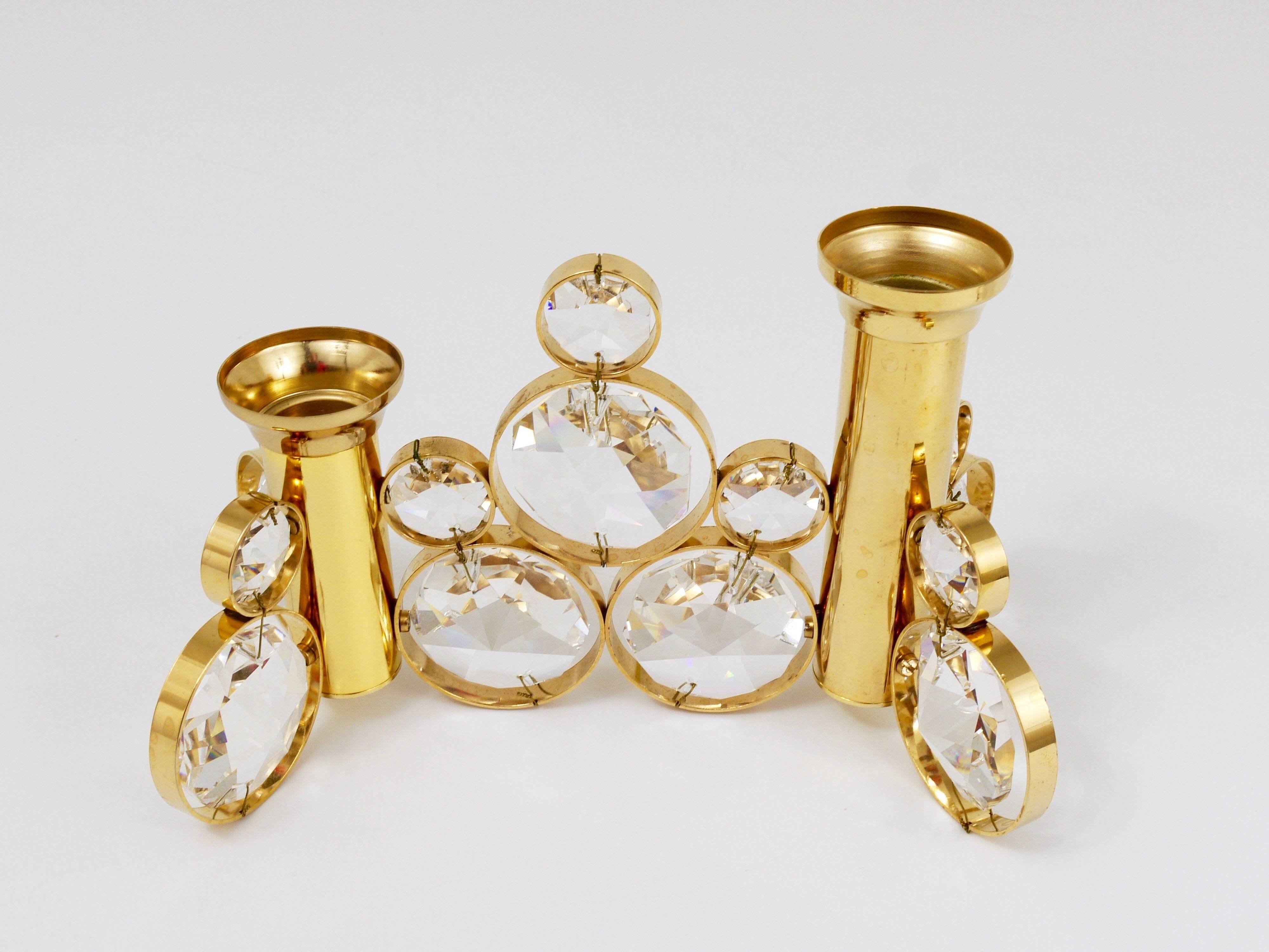 Palwa Gaetano Sciolari style porte-bougies en laiton et cristal, années 1970