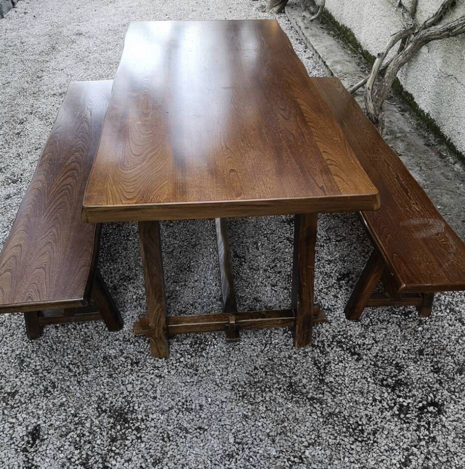 Large table and 2 benches brutalist design Olavi Hänninen