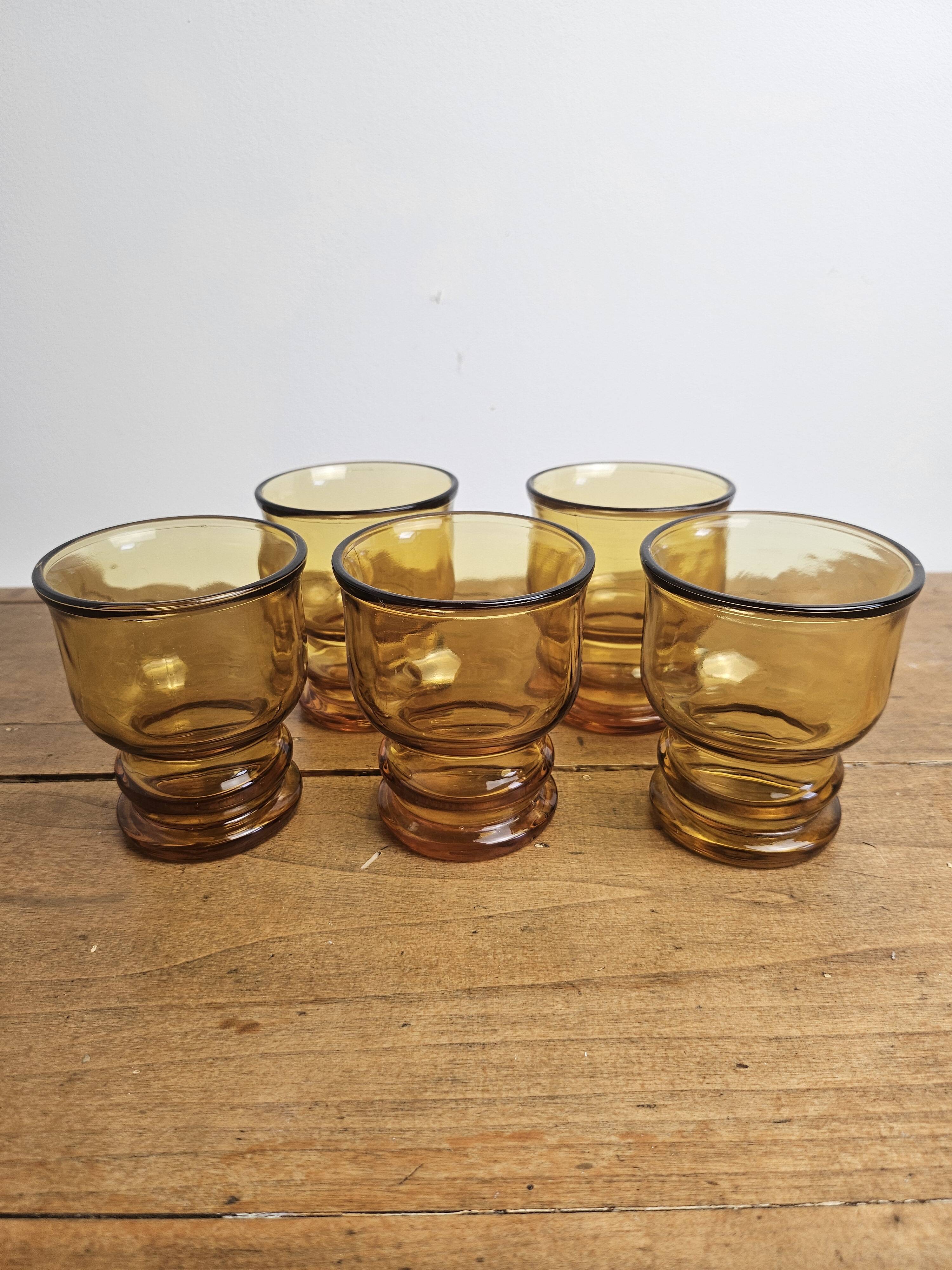 Vintage lot of 5 amber Pernod Verres from the 1970s bistro.