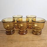Vintage lot of 5 amber Pernod Verres from the 1970s bistro.
