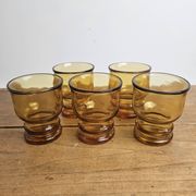 Vintage lot of 5 amber Pernod Verres from the 1970s bistro.