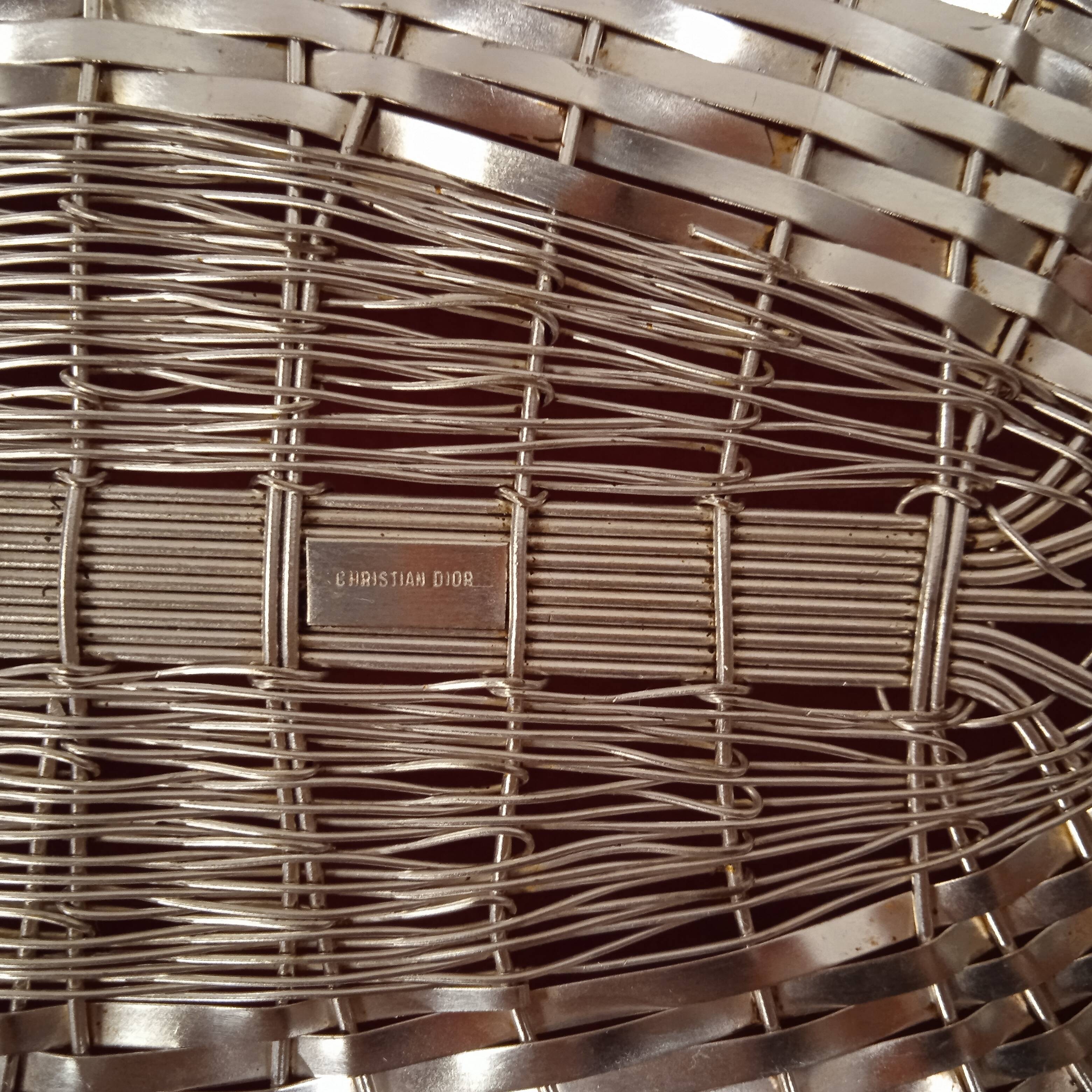 Large silver metal basket signed Christian Dior