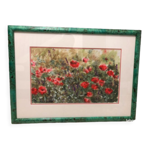 Aquarelle champs de coquelicots - jean