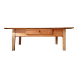 Old low farmhouse table in solid wood with its drawer - 128cm