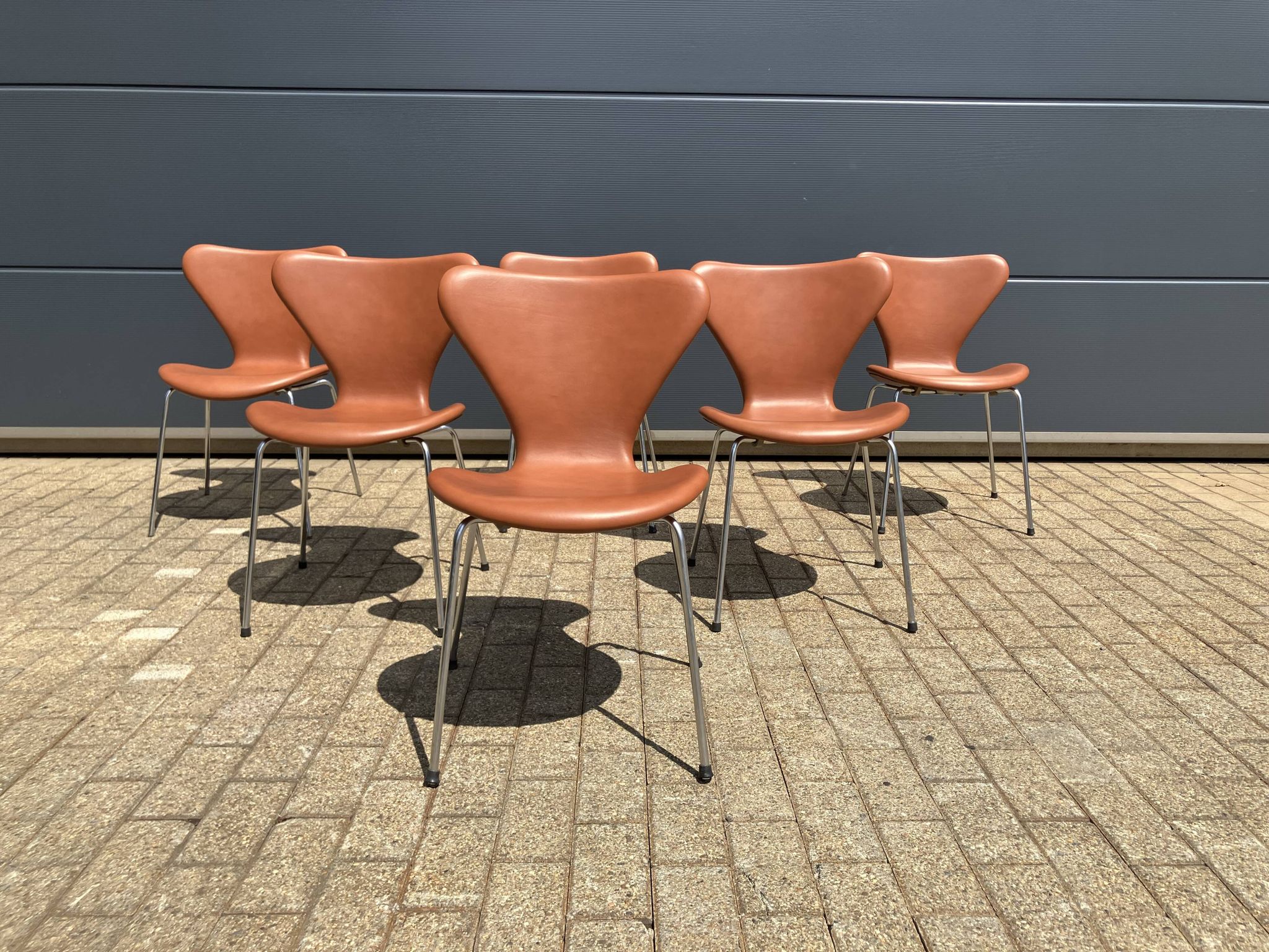 Fritz Hansen series 7 Vlinderstoelen in Cognac leather NIEUW!!