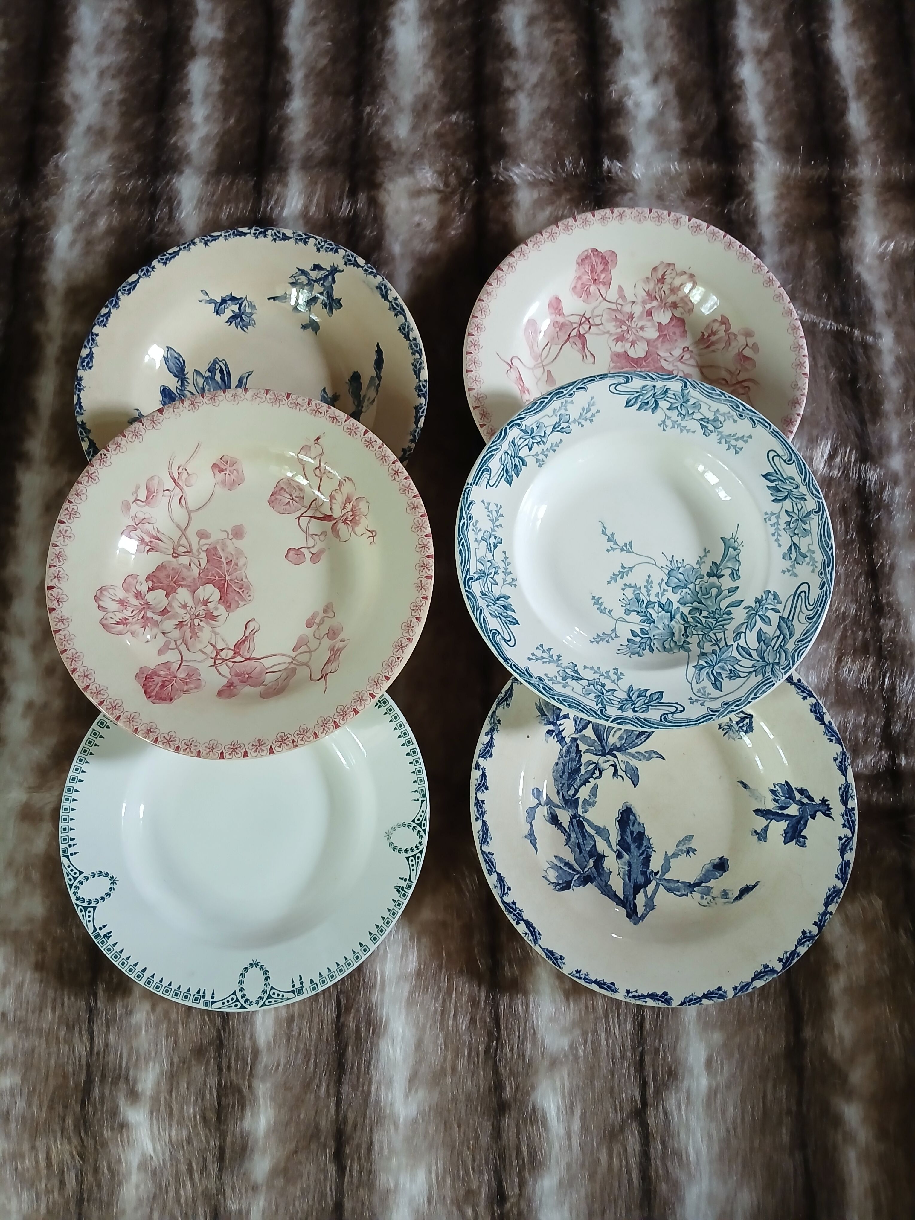 6 mismatched vintage deep plates in ironstone
