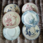 6 mismatched vintage deep plates in ironstone