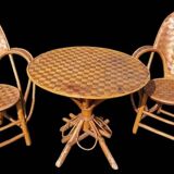 A table and two armchairs in chestnut slats 1970