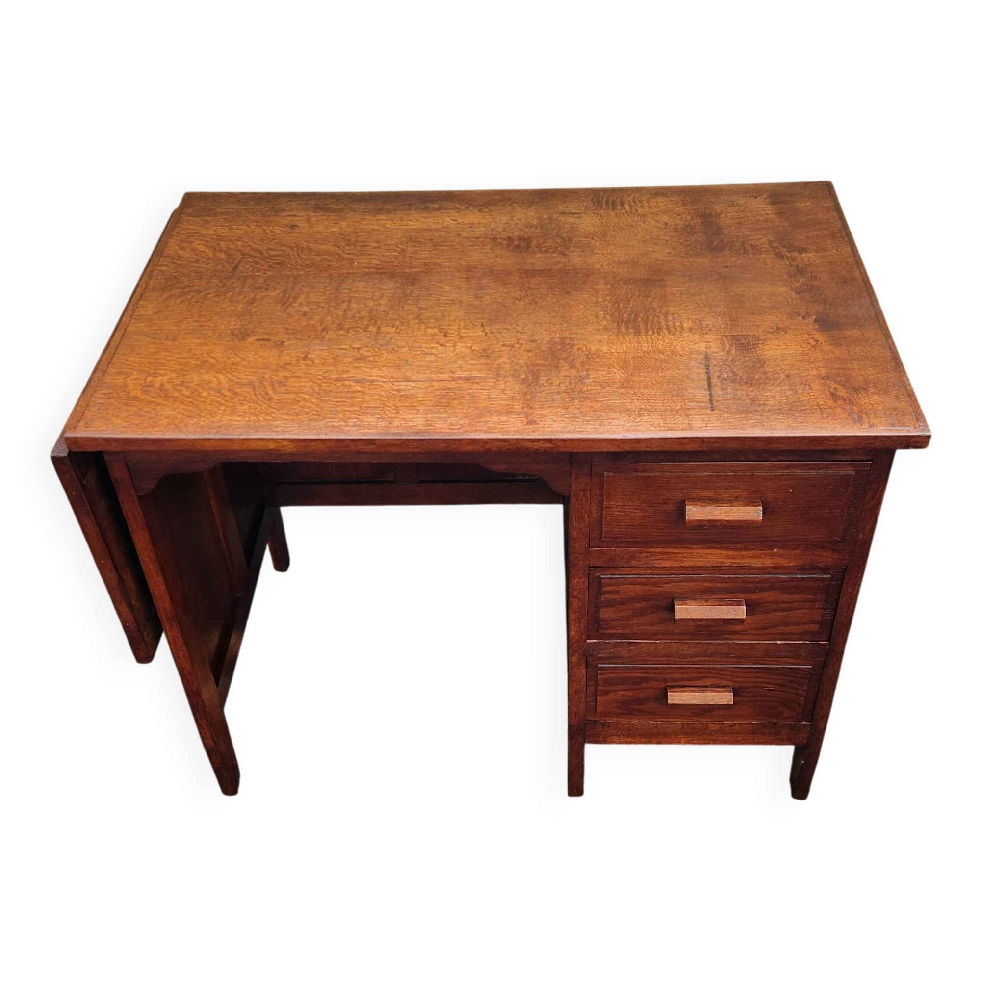 Beautiful 1940s beechwood desk with drop-leaf front