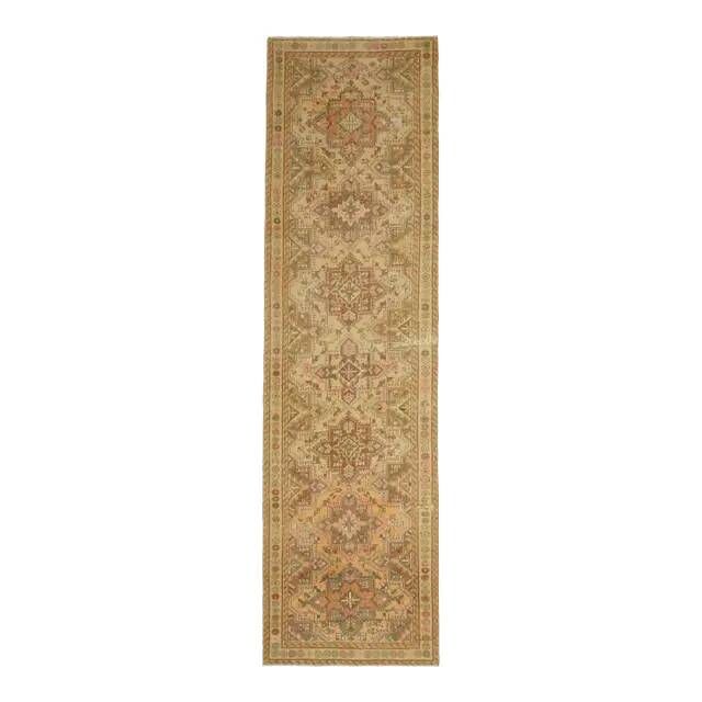 Vintage Turkish Hand-Knotted Wool Cotton Orange Runner Rug 101x380