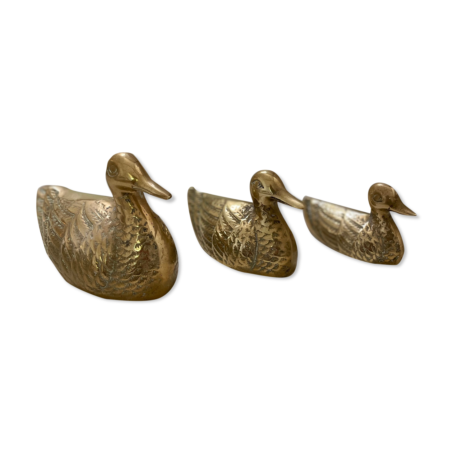 Suite of 3 ducks in golden brass Authentic Vintage 70