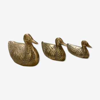 Suite of 3 ducks in golden brass Authentic Vintage 70