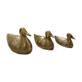 Suite of 3 ducks in golden brass Authentic Vintage 70