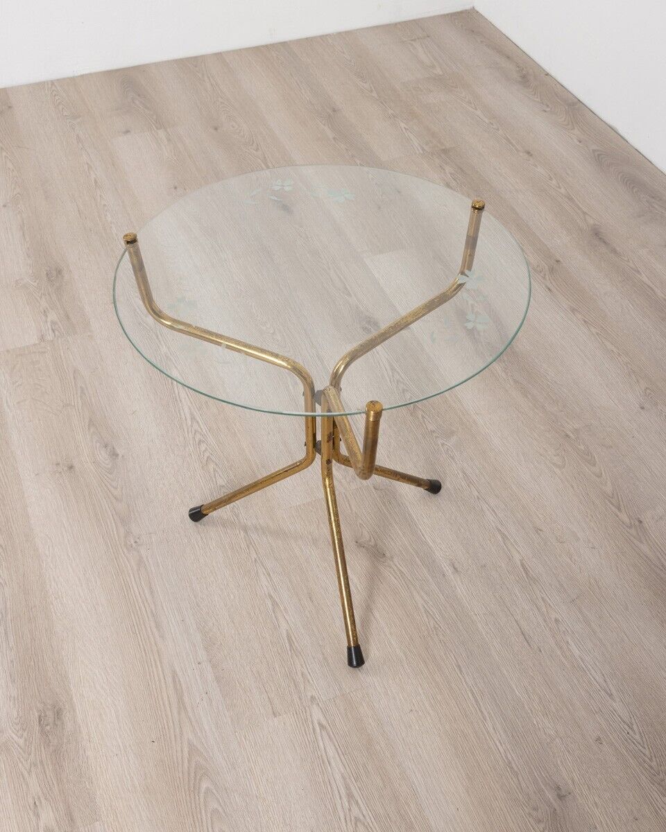 Table basse vintage des années 1950 avec design italien en verre décoré