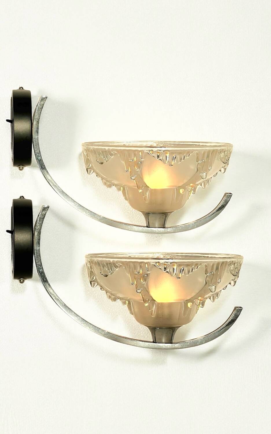 Pair of Ezan art deco glass and chrome wall lights