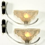 Pair of Ezan art deco glass and chrome wall lights