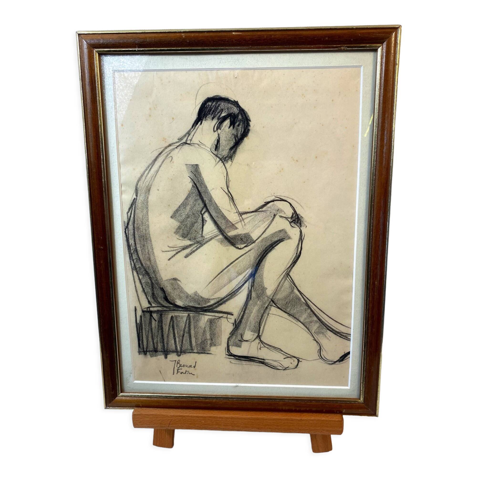 Naked man: original drawing by jeanne besnard-fortin