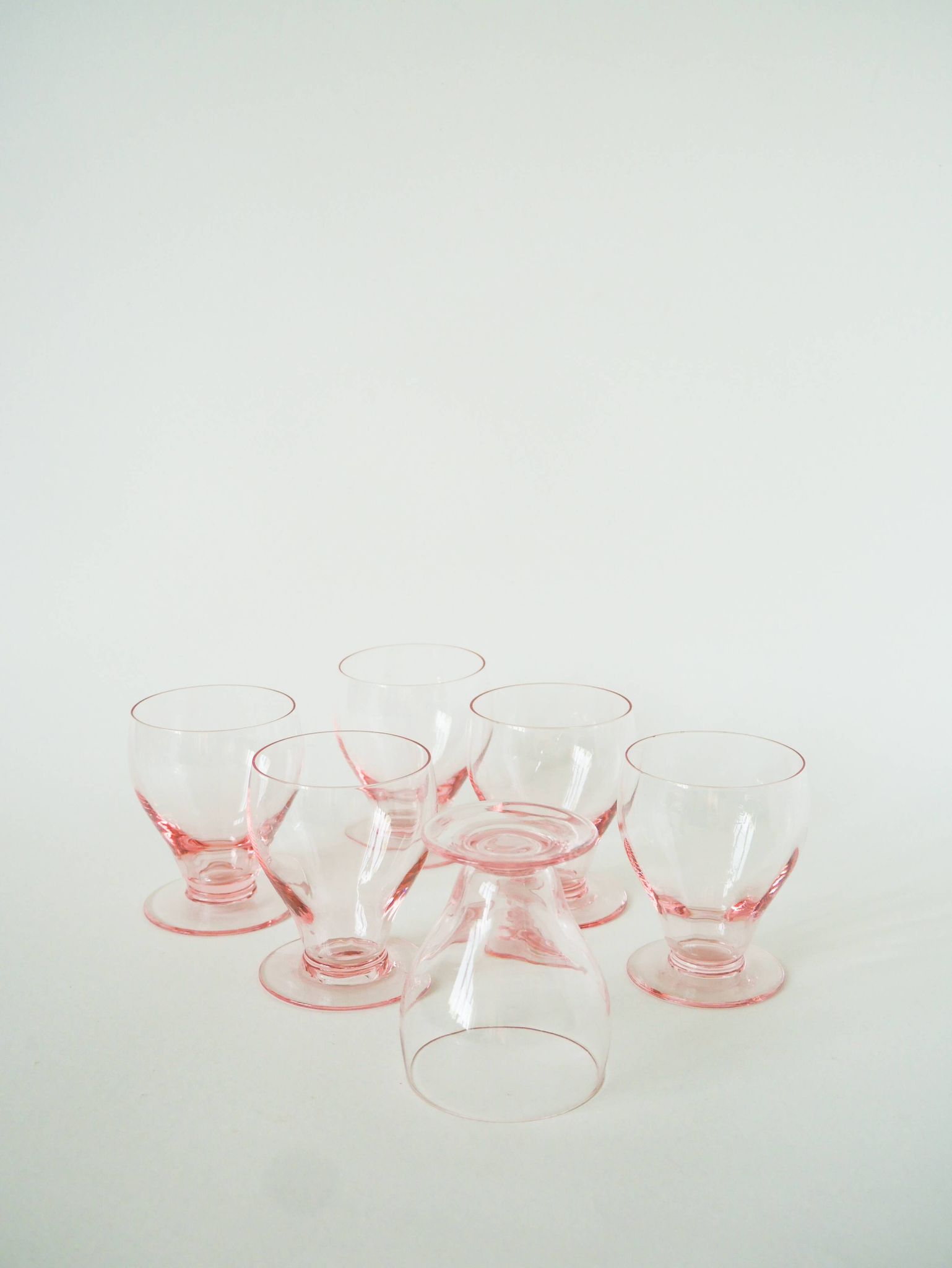 Set of 6 small wine glasses, Pink, Art Deco, 1930