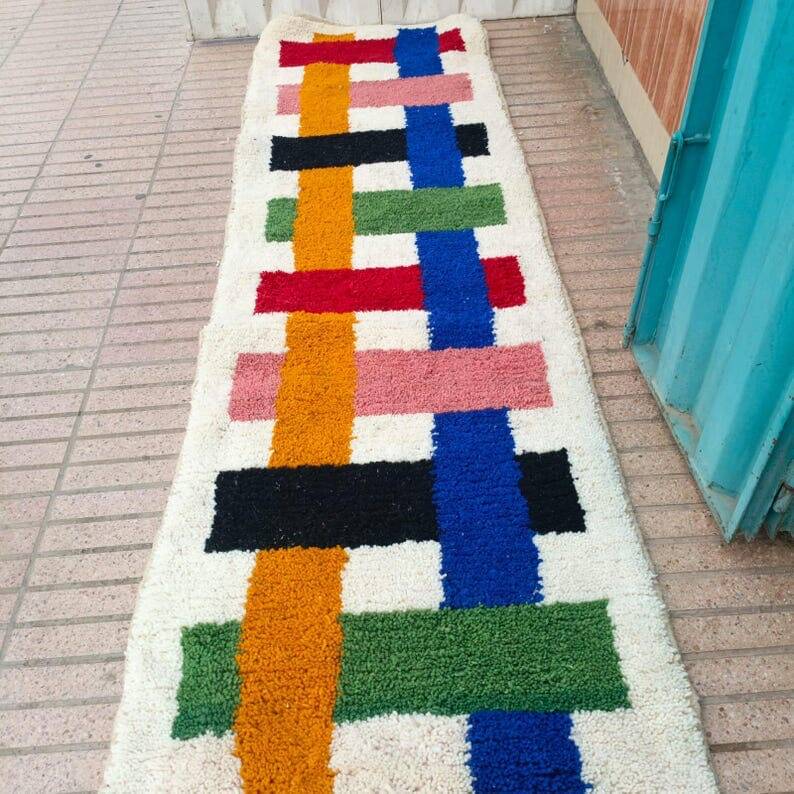 Handmade natural wool hallway rug, size 75 x 300 cm