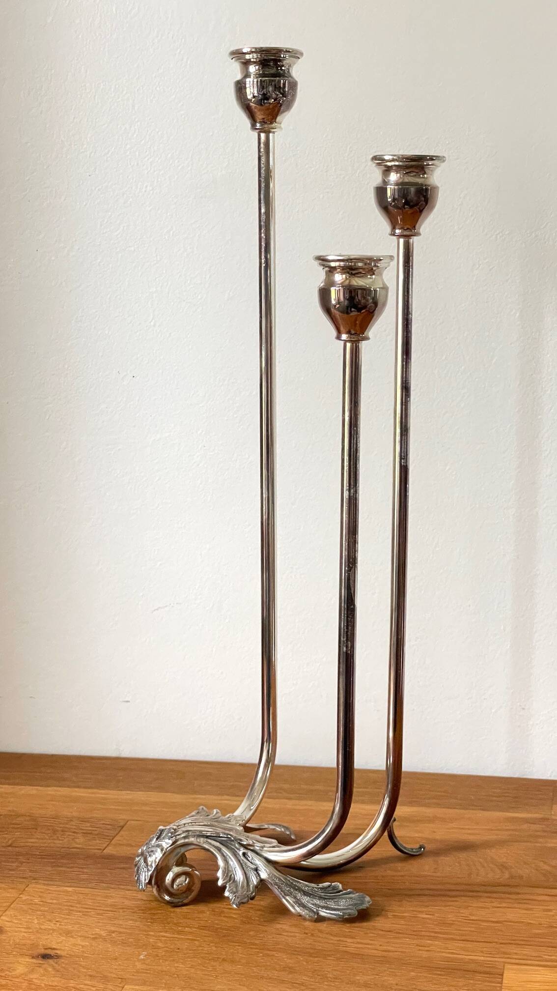 CANDLE HOLDER 3 Lights METAL Patinated Chrome