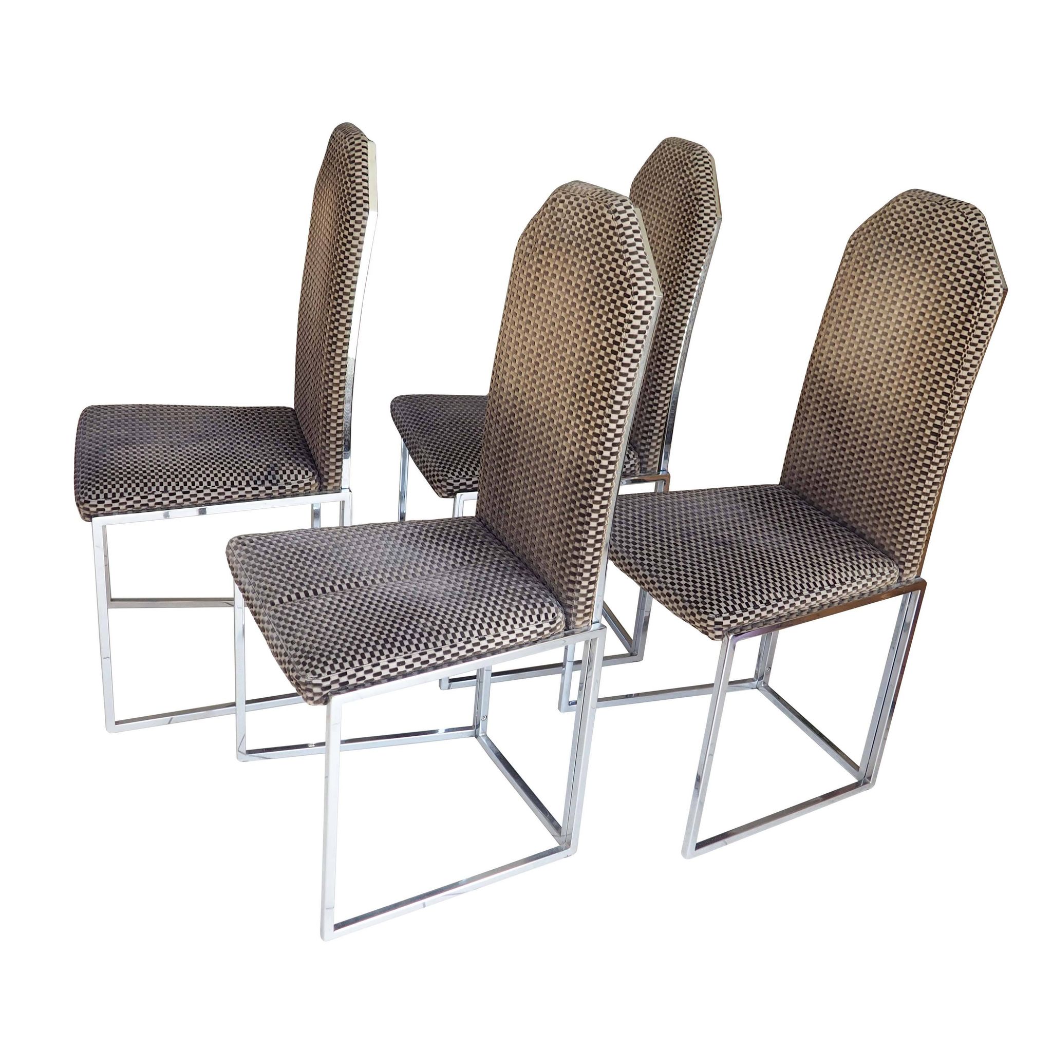 4 chaises traineau en chrome et velours