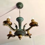 Lustre moderniste vert céladon et laiton massif