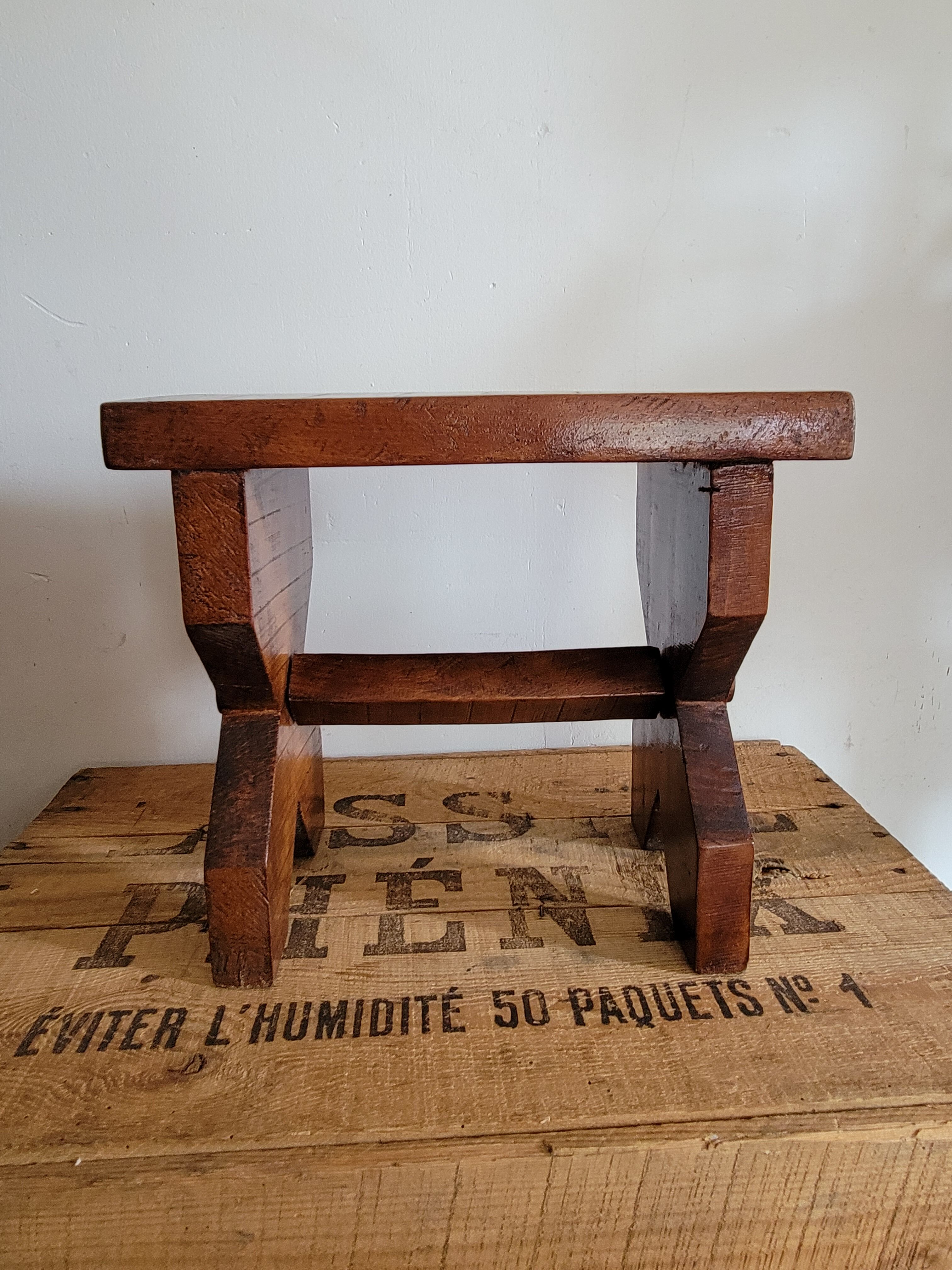 Brutalist wooden stool