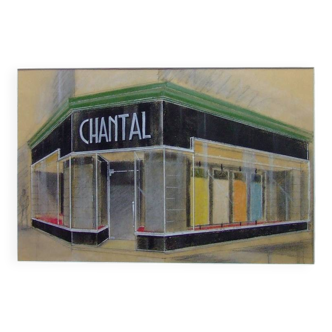 Boutique Chantal - large original architectural drawing -1950- r. cochard, paris