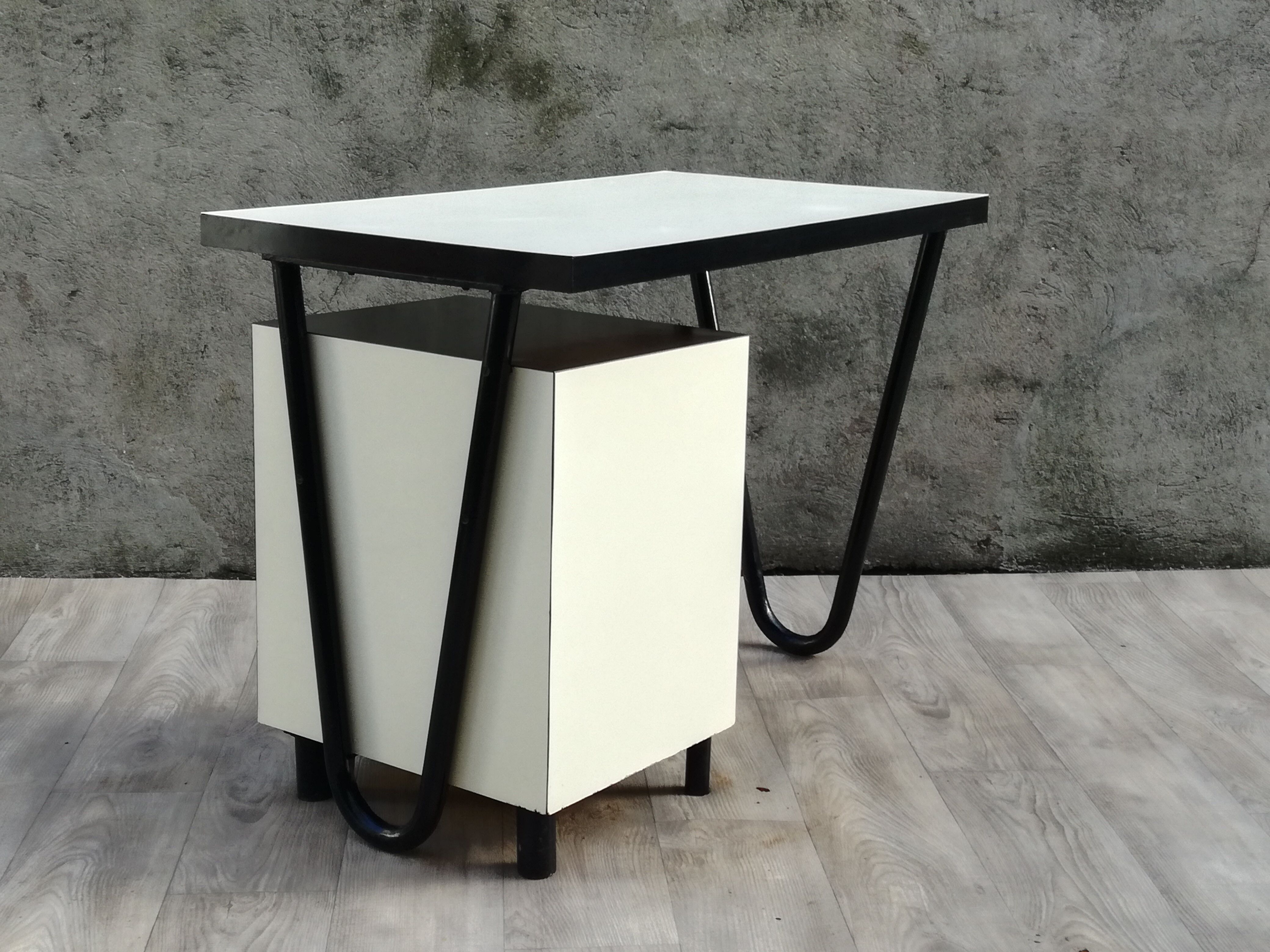 Modernist desk in metal and wood, 1950 s
