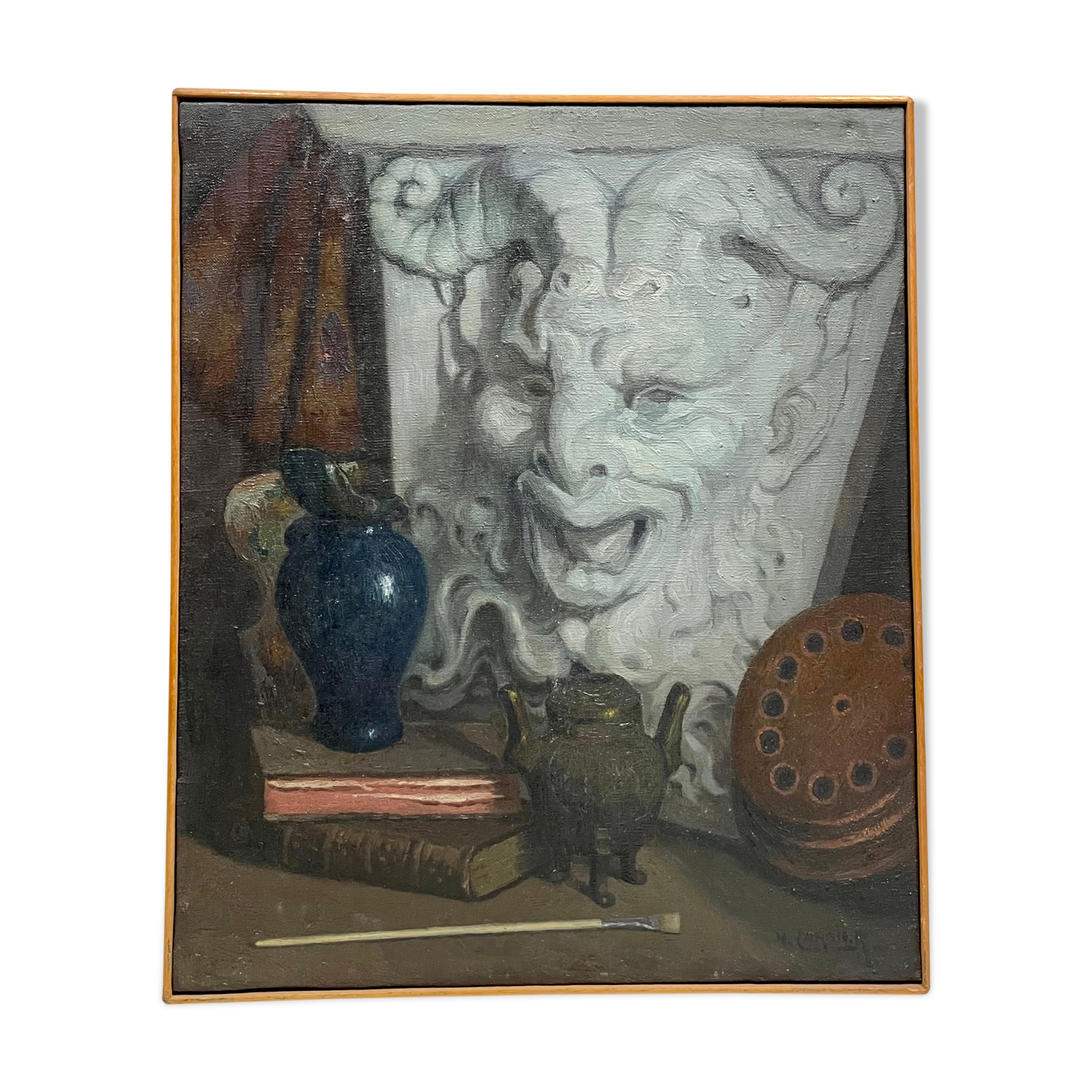 Painting, still life with the head of a satyr