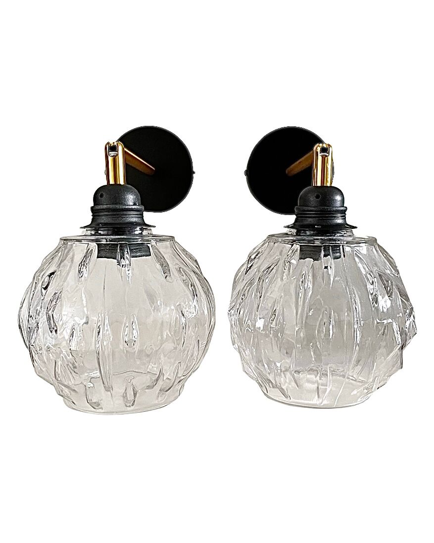 Paire d’appliques murales globe boule vintage
