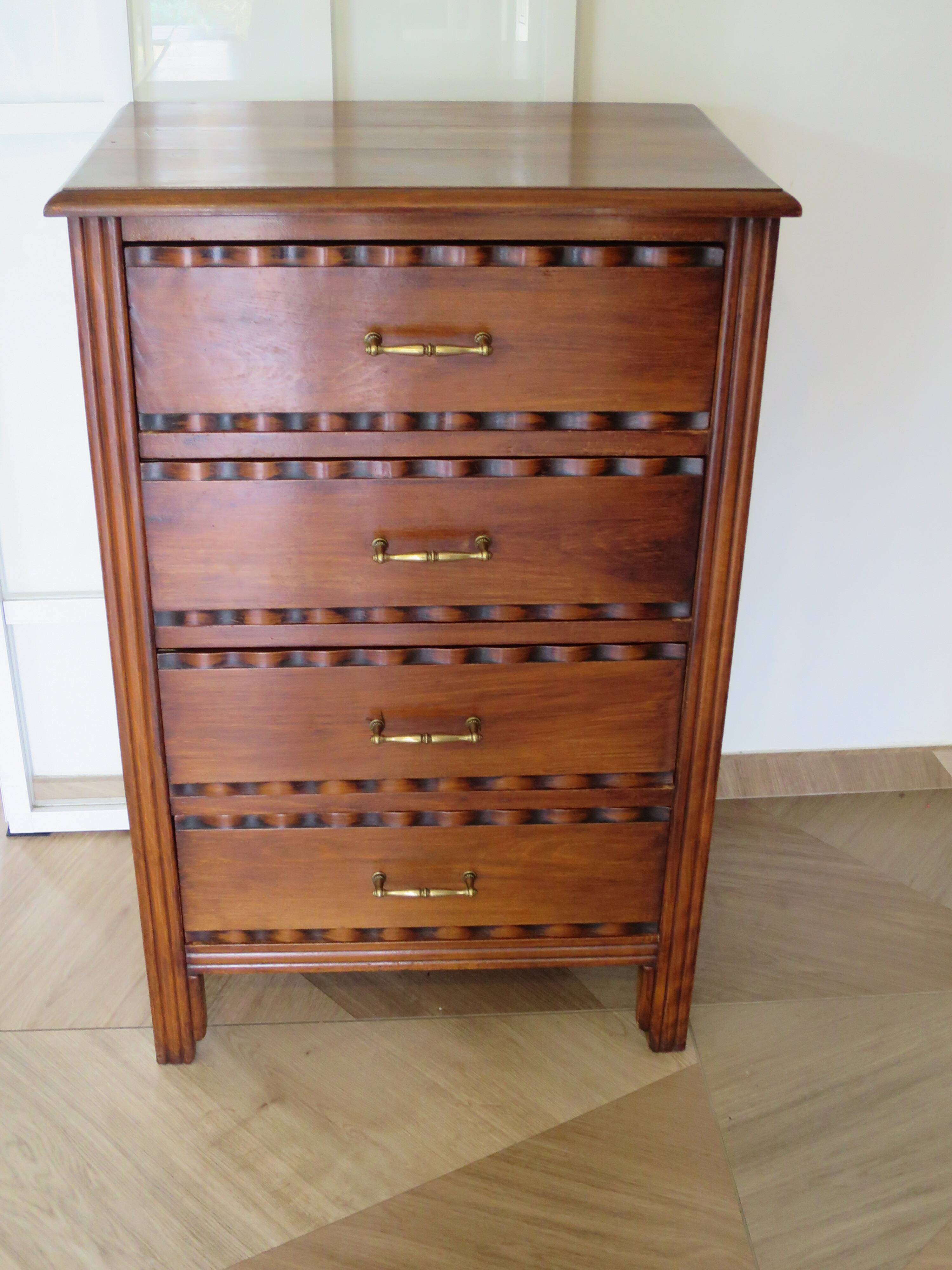 Vintage - Commode 4 tiroirs – Style Art déco - bois massif
