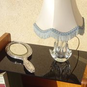 Vintage oak bedside table with tapered legs.