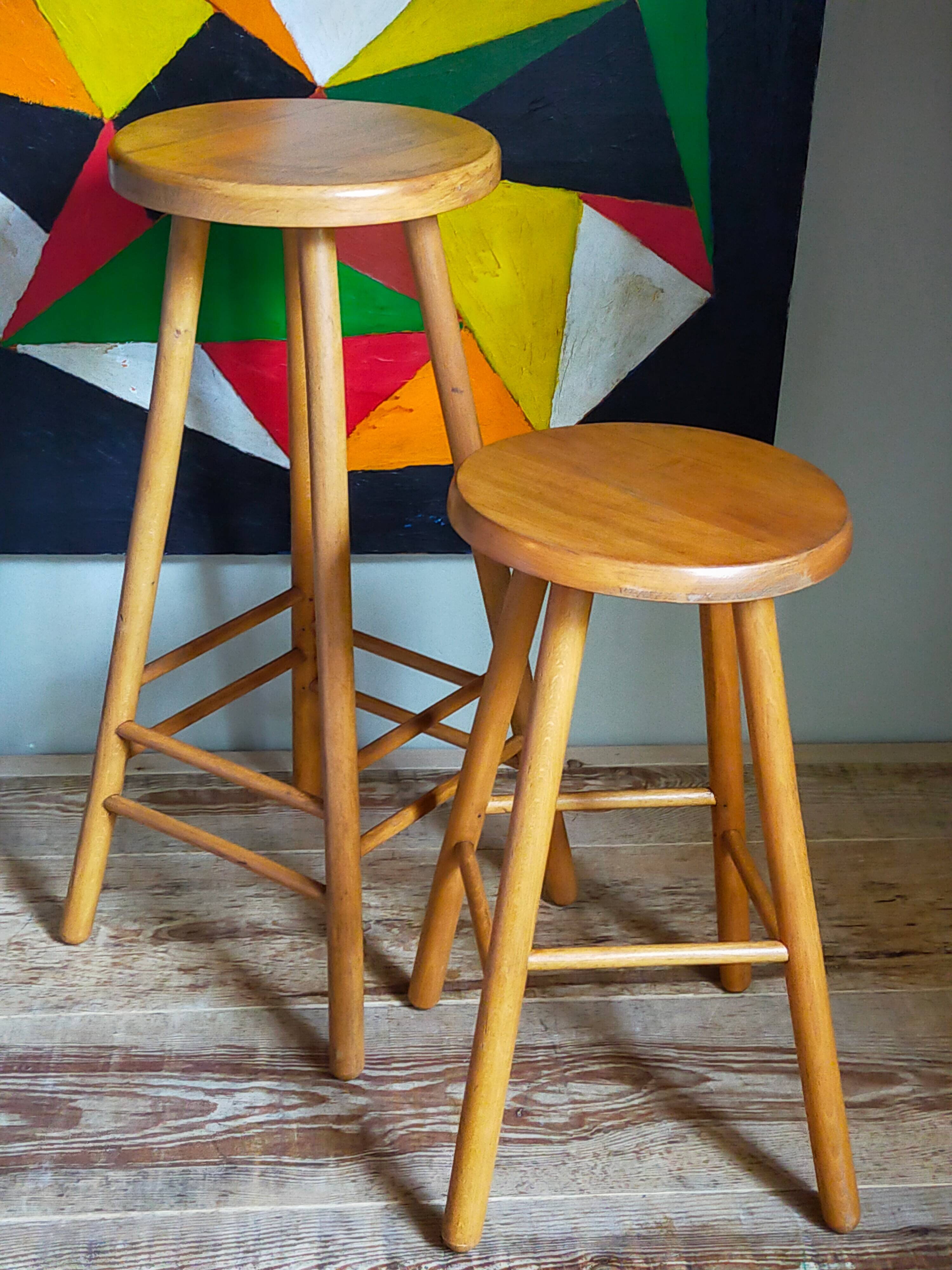 Vintage solid blond wood bar stool