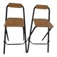 2 foldable bar stools from the 90s in wood and black metal